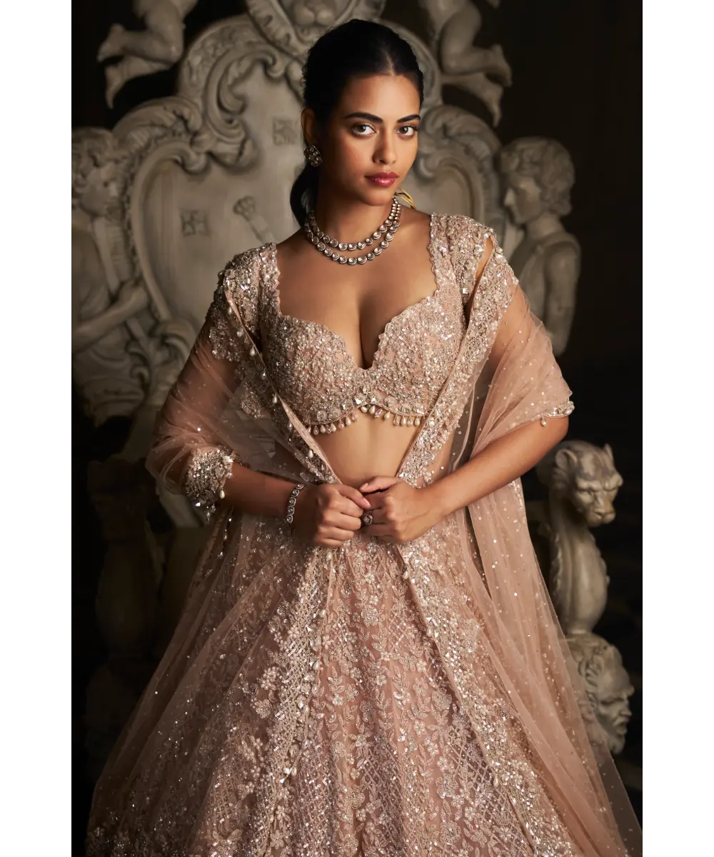 SEEMA GUJRAL- Champagne Sequin Lehenga Set